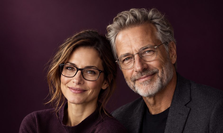 Couple wearing glasses