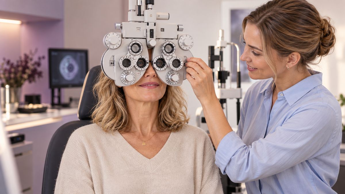 Optician carrying out an eye test