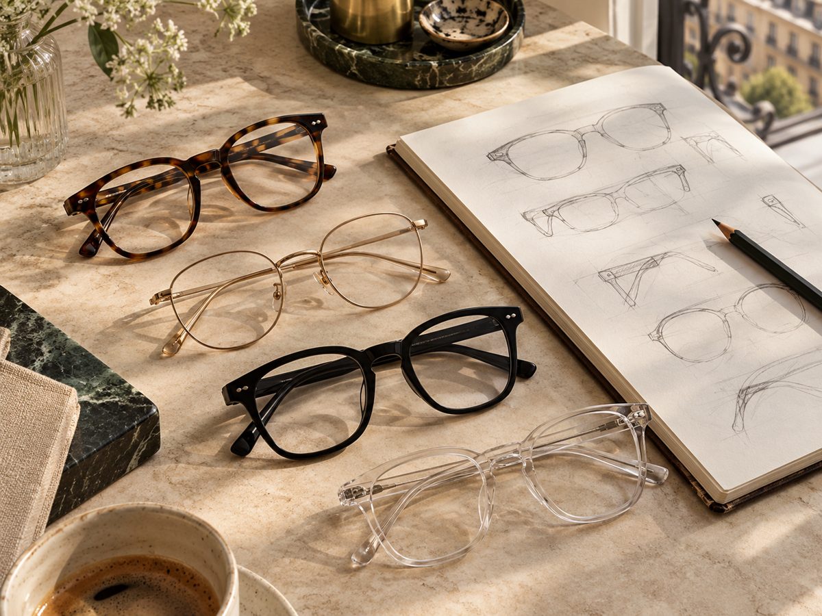Glasses frames and a sketchbook on a Paris balcony