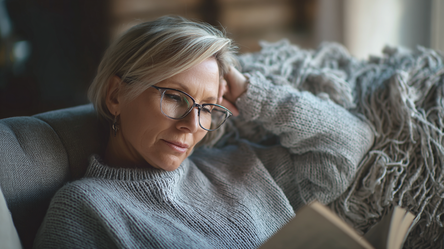 Happy customer wearing her new glasses